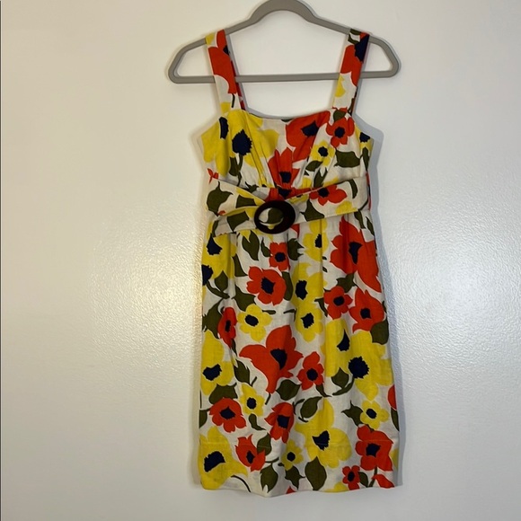 Shoshanna | Silk & Linen Floral belted sleeveless dress Women’s size 2 sundress - Picture 1 of 8